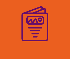 icon of a purple brochure on an orange background